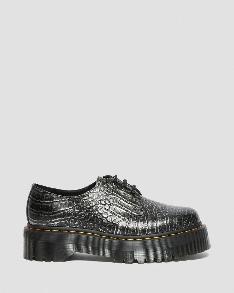 Dr Martens 1461 Croc Emboss Læder Platform Sko Dame Sort | DK 385KOR